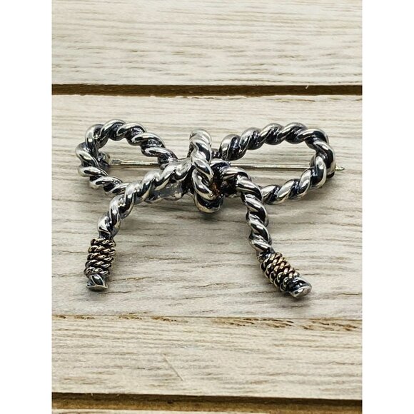 Tiffany & Co Sterling Silver 925 18K 750 Twisted Rope Bow Brooch - Picture 3 of 8